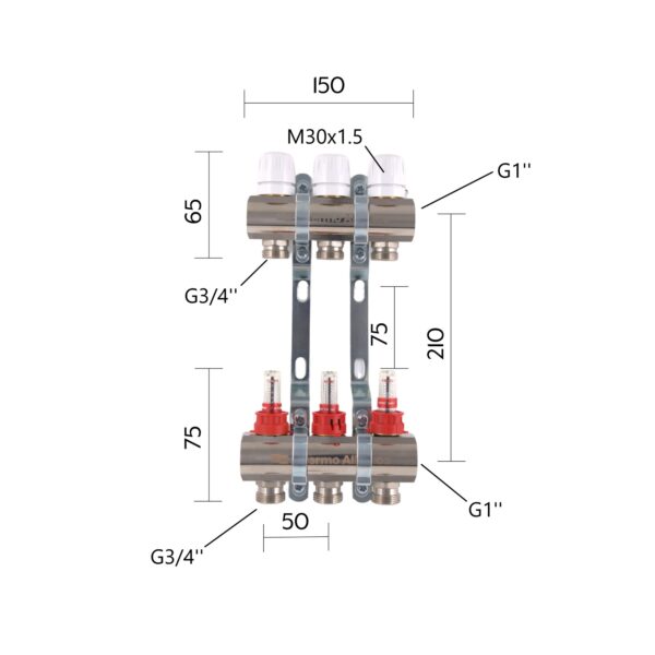 Колектор з витратомірами Thermo Alliance Standart 1" 3 виходи SD235W3 Колектор з витратомірами Thermo Alliance Standart 1" 3 виходи SD235W3