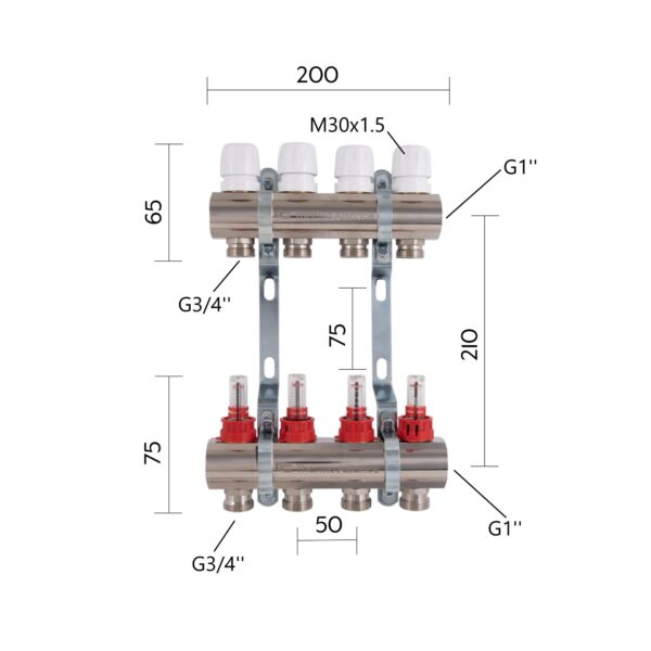 Колектор з витратомірами Thermo Alliance Standart 1" 4 виходи SD235W4 Колектор з витратомірами Thermo Alliance Standart 1" 4 виходи SD235W4