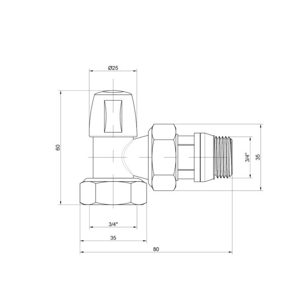 Кран радіаторний Icma 3/4" з антипротіканням кутовий без ручки №805+940 Кран радіаторний Icma 3/4" з антипротіканням кутовий без ручки №805+940