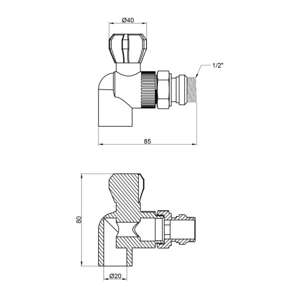 Кран кульовий радіаторний PPR Thermo Alliance 20х1/2" кутовий Кран кульовий радіаторний PPR Thermo Alliance 20х1/2" кутовий