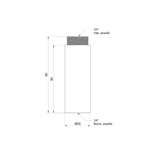 Подовжувач Thermo Alliance Standart 80х3/4" хром SD1302080 Подовжувач Thermo Alliance Standart 80х3/4" хром SD1302080