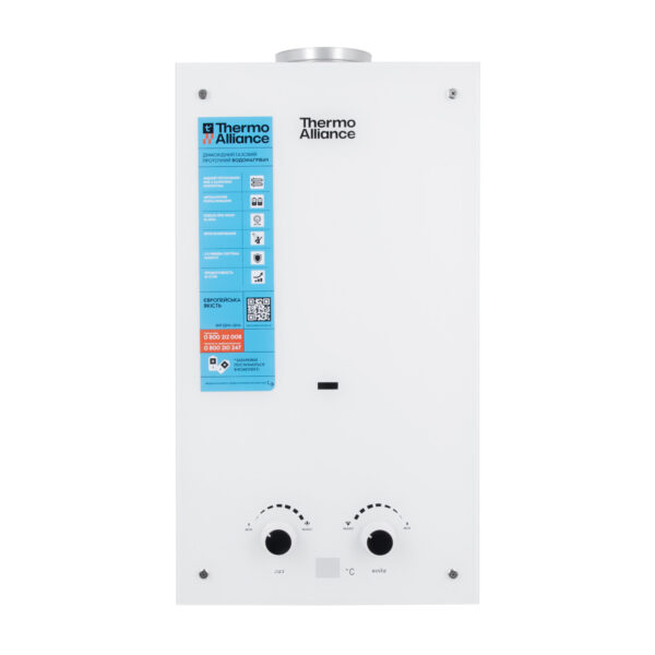 Колонка газова димохідна Thermo Alliance JSD20-10GE 10 л панель скляна White Колонка газова димохідна Thermo Alliance JSD20-10GE 10 л панель скляна White