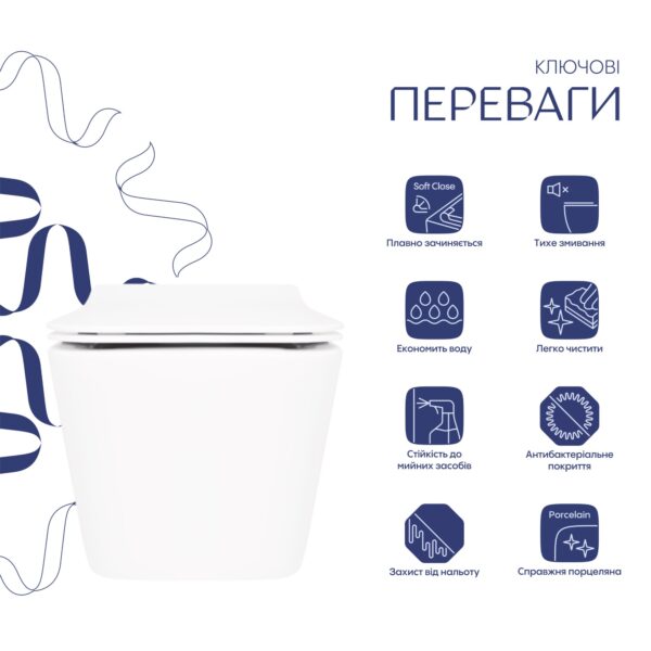 Унітаз підвісний Qtap Crow Rimless безобідковий з сідінням Soft-close QT05335170W Унітаз підвісний Qtap Crow Rimless безобідковий з сідінням Soft-close QT05335170W