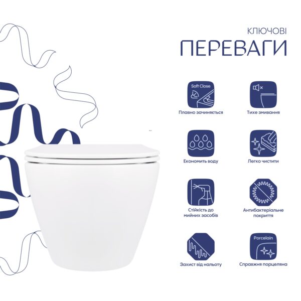 Унітаз підвісний Qtap Jay безобідковий з сідінням Soft-close QT07335176W Унітаз підвісний Qtap Jay безобідковий з сідінням Soft-close QT07335176W