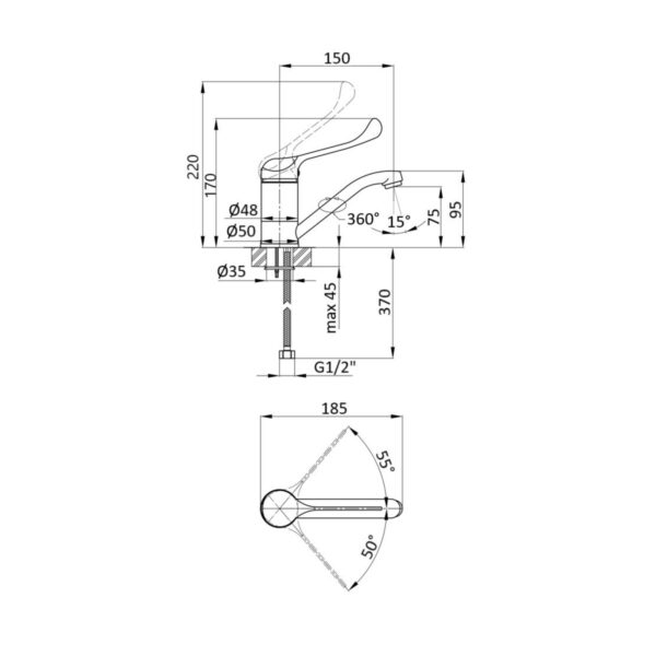 Смеситель для раковины локтевой Lidz Watt 002M с поворотным изливом (k40) LDWAT002MCRM34861 Chrome Змішувач для раковини локтьовий Lidz Watt 002M з поворотним виливом (k40) LDWAT002MCRM34861 Chrome