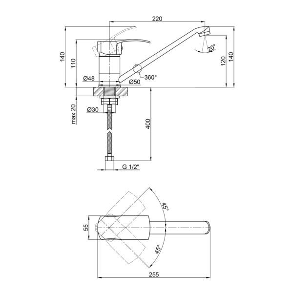 Змішувач для кухні Lidz Anny 003 (k40) LDANN003CRM35082 Chrome Змішувач для кухні Lidz Anny 003 (k40) LDANN003CRM35082 Chrome