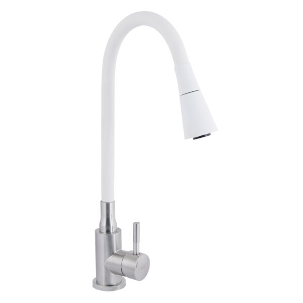 Змішувач для кухні Lidz Aria 015F31 з гнучким виливом (k35) LDARI015F31WNK36981 White / Nickel Змішувач для кухні Lidz Aria 015F31 з гнучким виливом (k35) LDARI015F31WNK36981 White / Nickel
