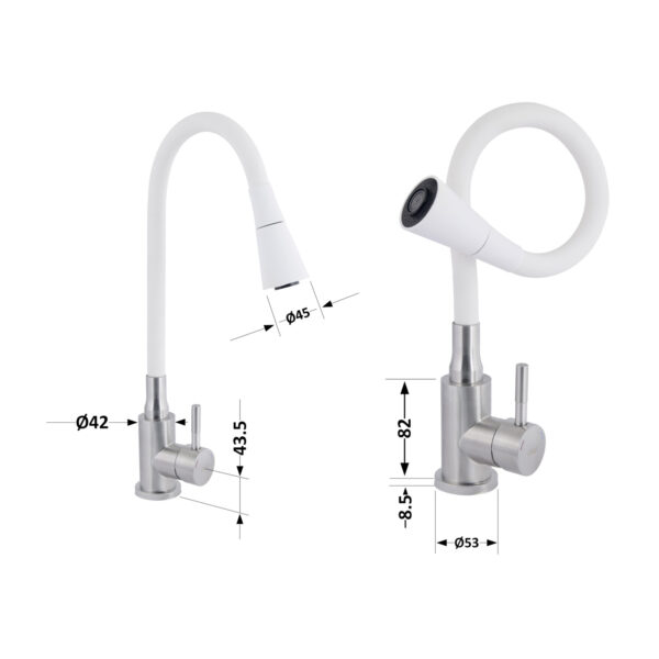 Змішувач для кухні Lidz Aria 015F31 з гнучким виливом (k35) LDARI015F31WNK36981 White / Nickel Змішувач для кухні Lidz Aria 015F31 з гнучким виливом (k35) LDARI015F31WNK36981 White / Nickel