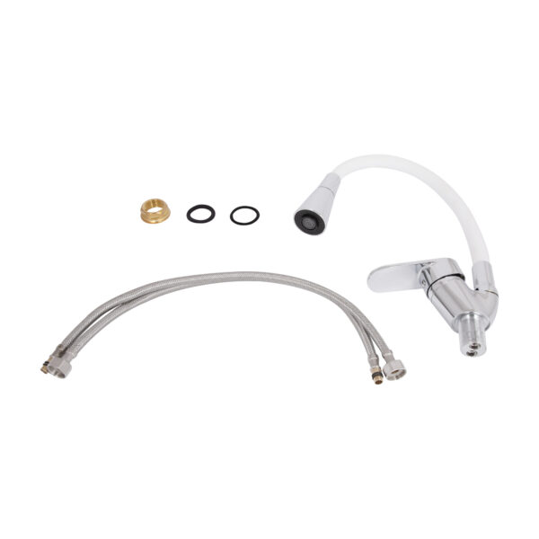 Смеситель для кухни Lidz Tani 008F3 с гибким изливом (k40) LDTAN008F3WCR37037 Chrome/White Змішувач для кухні Lidz Tani 008F3 з гнучким виливом (k40) LDTAN008F3WCR37037 Chrome/White