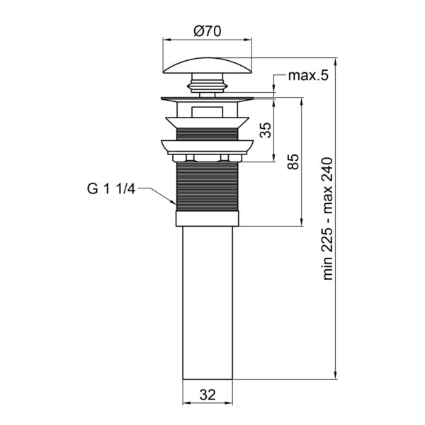 Донний клапан для раковини Qtap PU02O 225х70х70 White з переливом Донний клапан для раковини Qtap PU02O 225х70х70 White з переливом