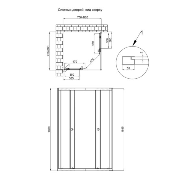 Душова кабіна Qtap Pisces BLA107-9SC5 75-90x75-90 см, скло Clear 5 мм без піддона Душова кабіна Qtap Pisces BLA107-9SC5 75-90x75-90 см, скло Clear 5 мм без піддона
