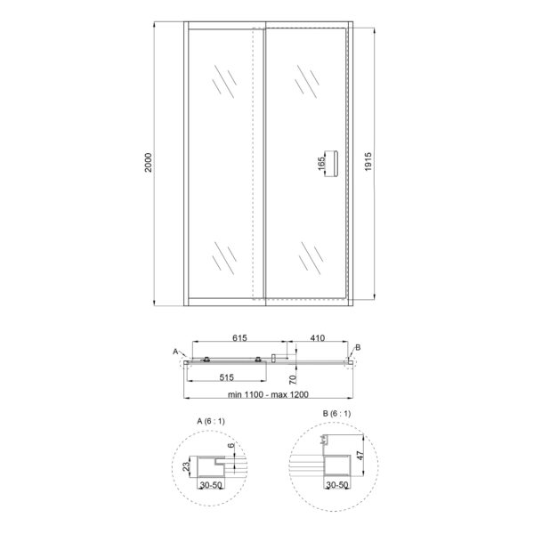 Душевая дверь в нишу Qtap Taurus CRM201-11.C6 110-120x200 см, стекло Clear 6 мм, покрытие CalcLess Душові двері в нішу Qtap Taurus CRM201-11.C6 110-120x200 см, скло Clear 6 мм, покриття CalcLess