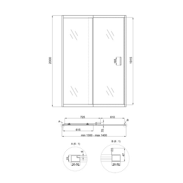 Душові двері в нішу Qtap Taurus CRM2013-14.C6 130-140x200 см, скло Clear 6 мм, покриття CalcLess