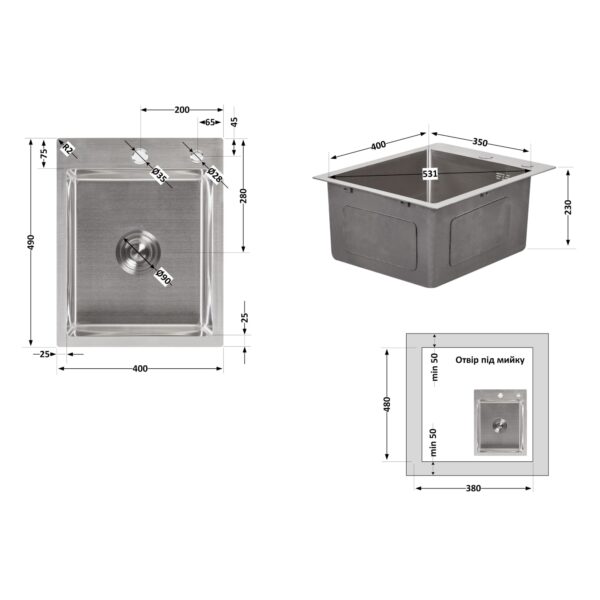 Мийка для кухні інтегрована Lidz Handmade H4050 (LDH4050BRU39258) Brushed Steel 3,0/1,0 мм Мийка для кухні інтегрована Lidz Handmade H4050 (LDH4050BRU39258) Brushed Steel 3,0/1,0 мм
