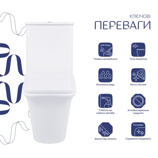 Унітаз-компакт Qtap Kalao безобідковий з сідінням Soft-close QT08221213AW Унітаз-компакт Qtap Kalao безобідковий з сідінням Soft-close QT08221213AW