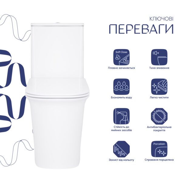 Унітаз-компакт Qtap Nando безобідковий з сидінням Soft-close QT12221222AW Унітаз-компакт Qtap Nando безобідковий з сидінням Soft-close QT12221222AW