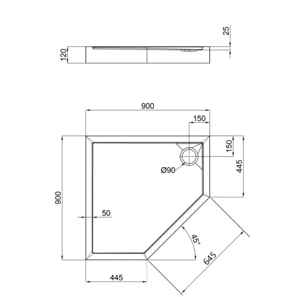 Душевой поддон Qtap Diamond 309912 90x90x12 см + сифон Душовий піддон Qtap Diamond 309912 90x90x12 см + сифон