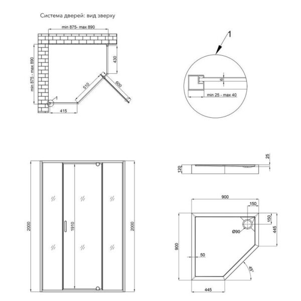 Набор Qtap душевая кабина Scorpio BLA10995-AC6 Clear 2120x900x900 мм + поддон Diamond 309912 90x90x12 см с сифоном Набір Qtap душова кабіна Scorpio BLA10995-AC6 Clear 2120x900x900 мм + піддон Diamond 309912 90x90x12 см з сифоном