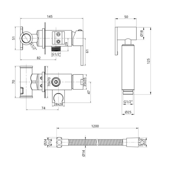 Набор для гігієнічного душу Qtap Inspai-Varius прямокутний QT259710842859NB Black Matt Набор для гігієнічного душу Qtap Inspai-Varius прямокутний QT259710842859NB Black Matt
