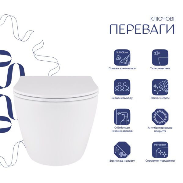 Унітаз підвісний Qtap Robin Mew безобідковий з сидінням Soft-close QT13332381АSW Унітаз підвісний Qtap Robin Mew безобідковий з сидінням Soft-close QT13332381АSW