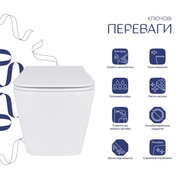 Унитаз подвесной Qtap Tern с сиденьем Soft-close QT17332303ASW Унітаз підвісний Qtap Tern із сидінням Soft-close QT17332303ASW