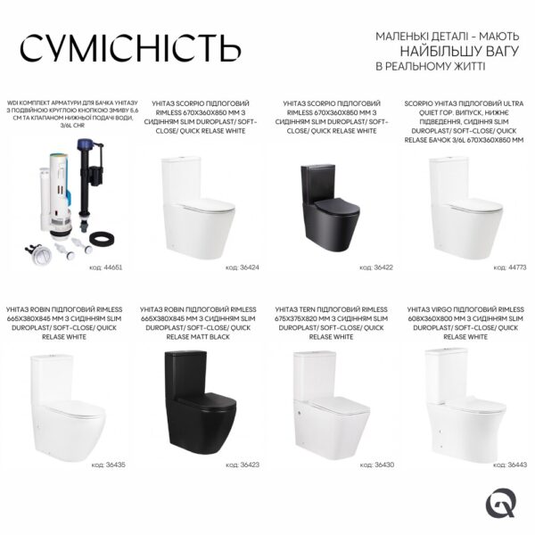 Qtap WDI комплект арматури для бачка унітазу з подвійною круглою кнопкою змиву 5,6 см та клапаном нижньої подачі води, 3/6L CHR