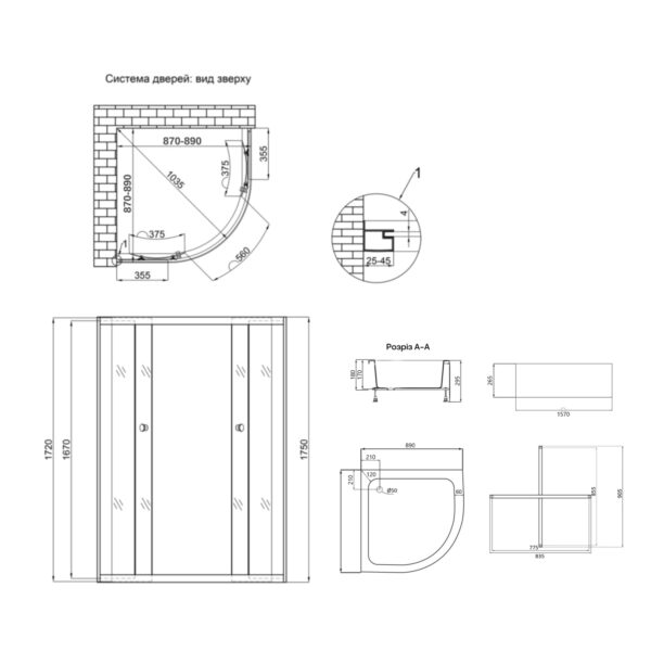 Душевая кабина Latwa SC90x90.SAT.MID.FR полукруглая, стекло Frost 4 мм + Душевой поддон KAPIELKA ST90x90x26, с панелью Lidz Душова кабіна Latwa SC90x90.SAT.MID.FR полукругла, скло Frost 4 мм + Душовий піддон KAPIELKA ST90x90x26, з панеллю Lidz