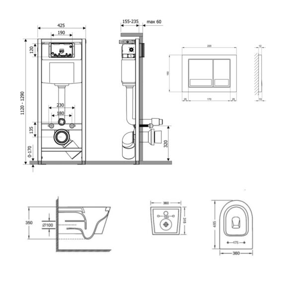 Готовое решение Qtap для ванной комнаты: подвесной унитаз Jay Ultra Quiet 485x360x320 + комплект инсталляции Nest 4 в 1 (квадратный Готове рішення Qtap для ванної кімнати: підвісний унітаз Jay Ultra Quiet 485x360x320 + комплект інсталяції Nest 4 в 1 (квадратна