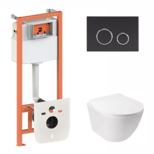 Готовое решение Qtap для ванной комнаты: подвесной унитаз Jay Ultra Quiet 485x360x320 + комплект инсталляции Nest 4 в 1 (круглая Готове рішення Qtap для ванної кімнати: підвісний унітаз Jay Ultra Quiet 485x360x320 + комплект інсталяції Nest 4 в 1 (кругла