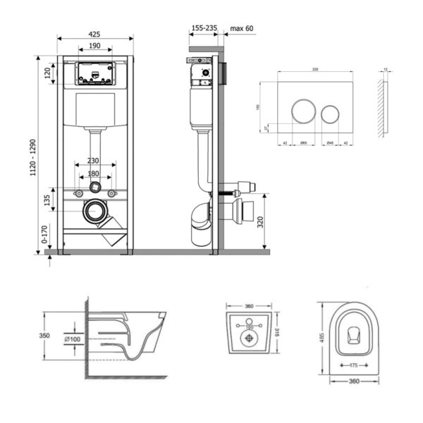 Готовое решение Qtap для ванной комнаты: подвесной унитаз Jay Ultra Quiet 485x360x320 + комплект инсталляции Nest 4 в 1 (круглая Готове рішення Qtap для ванної кімнати: підвісний унітаз Jay Ultra Quiet 485x360x320 + комплект інсталяції Nest 4 в 1 (кругла