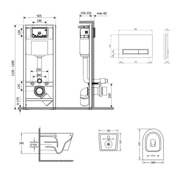 Готовое решение Qtap для ванной комнаты: подвесной унитаз Jay Ultra Quiet 485x360x320 + комплект инсталляции Nest 4 в 1 (линейная Готове рішення Qtap для ванної кімнати: підвісний унітаз Jay Ultra Quiet 485x360x320 + комплект інсталяції Nest 4 в 1 (лінійна
