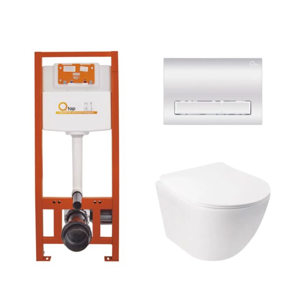 Готовое решение Qtap для ванной комнаты: подвесной унитаз Jay Ultra Quiet 485x360x320 + комплект инсталляции Nest 4 в 1 (линейная Готове рішення Qtap для ванної кімнати: підвісний унітаз Jay Ultra Quiet 485x360x320 + комплект інсталяції Nest 4 в 1 (лінійна