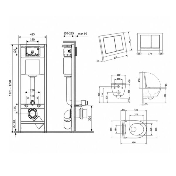 Готовое решение Qtap для ванной комнаты: подвесной унитаз Robin Ultra Quiet 490x365x325 + комплект инсталляции Nest 4 в 1 (квадратный Готове рішення Qtap для ванної кімнати: підвісний унітаз Robin Ultra Quiet 490x365x325 + комплект інсталяції Nest 4 в 1 (квадратна