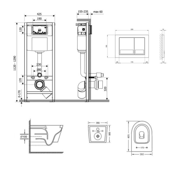 Готовое решение Qtap для ванной комнаты: подвесной унитаз Swan Ultra Quiet 485x360x320 + комплект инсталляции Nest 4 в 1 (квадратный Готове рішення Qtap для ванної кімнати: підвісний унітаз Swan Ultra Quiet 485x360x320 + комплект інсталяції Nest 4 в 1 (квадратна