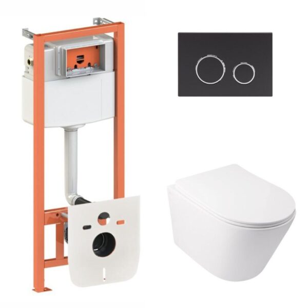 Готовое решение Qtap для ванной комнаты: подвесной унитаз Swan Ultra Quiet 485x360x320 + комплект инсталляции Nest 4 в 1 (круглая Готове рішення Qtap для ванної кімнати: підвісний унітаз Swan Ultra Quiet 485x360x320 + комплект інсталяції Nest 4 в 1 (кругла
