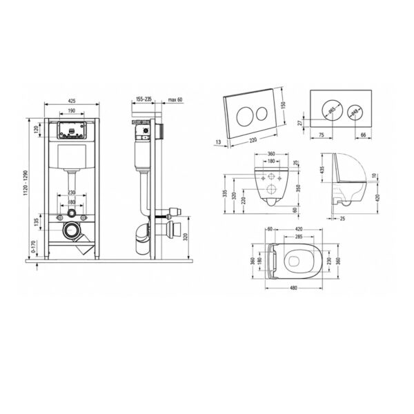 Готовое решение Qtap для ванной комнаты: подвесной унитаз Swan Ultra Quiet 485x360x320 + комплект инсталляции Nest 4 в 1 (круглая Готове рішення Qtap для ванної кімнати: підвісний унітаз Swan Ultra Quiet 485x360x320 + комплект інсталяції Nest 4 в 1 (кругла