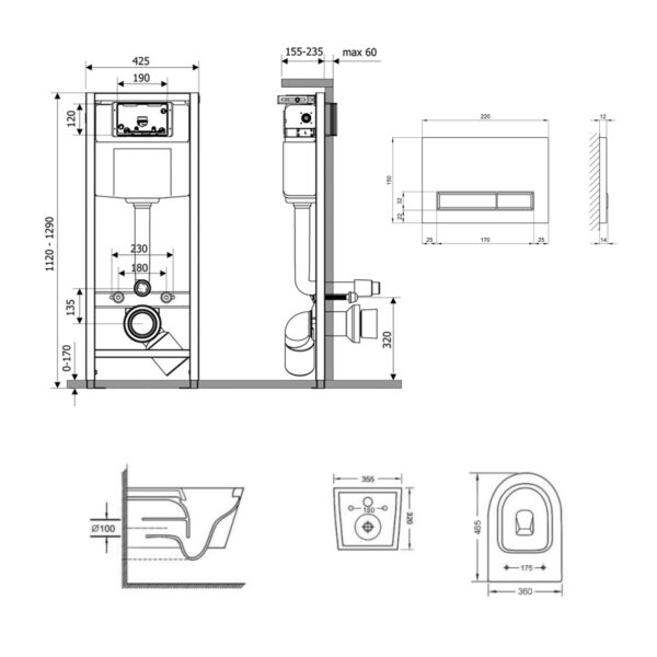 Готовое решение Qtap для ванной комнаты: подвесной унитаз Swan Ultra Quiet 485x360x320 + комплект инсталляции Nest 4 в 1 (линейная Готове рішення Qtap для ванної кімнати: підвісний унітаз Swan Ultra Quiet 485x360x320 + комплект інсталяції Nest 4 в 1 (лінійна