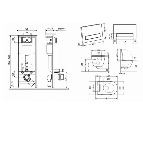 Готовое решение Qtap для ванной комнаты: подвесной унитаз Swan Ultra Quiet 485x360x320 + комплект инсталляции Nest 4 в 1 (линейная Готове рішення Qtap для ванної кімнати: підвісний унітаз Swan Ultra Quiet 485x360x320 + комплект інсталяції Nest 4 в 1 (лінійна