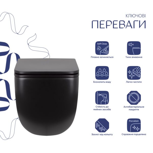 Унітаз підвісний Qtap Gemini безободковий з сидінням Soft-close QT2533076EUQMB Унітаз підвісний Qtap Gemini безободковий з сидінням Soft-close QT2533076EUQMB
