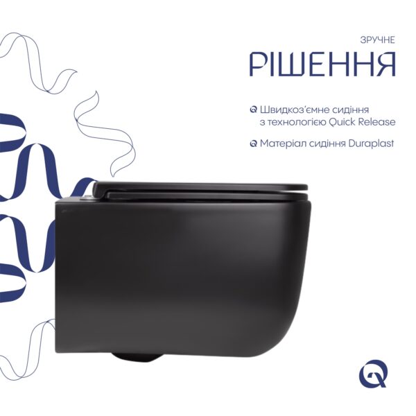 Унітаз підвісний Qtap Gemini безободковий з сидінням Soft-close QT2533076EUQMB Унітаз підвісний Qtap Gemini безободковий з сидінням Soft-close QT2533076EUQMB