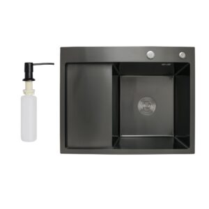 Мийка для кухні інтегрована Lidz Handmade H6350BL крило ліворуч (LDH6350BRUL45589) Brushed Black PVD 3,0/1,0 мм