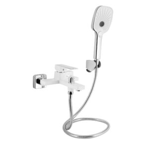 Смеситель для ванны Qtap Gemini (с душевым гарнитуром) QTGEM259CRW45683 Chrome/White Змішувач для ванни Qtap Gemini (з душовим гарнітуром) QTGEM259CRW45683 Chrome/White