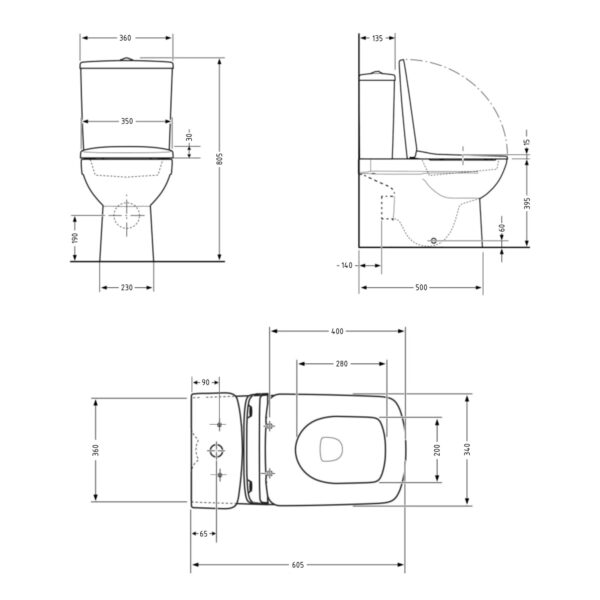 Унитаз-компакт Qtap Cardinal Ultra Quiet безободковый с сиденьем Soft-close QT04222168AUQ3W Унітаз-компакт Qtap Cardinal Ultra Quiet безободковий з сидінням Soft-close QT04222168AUQ3W