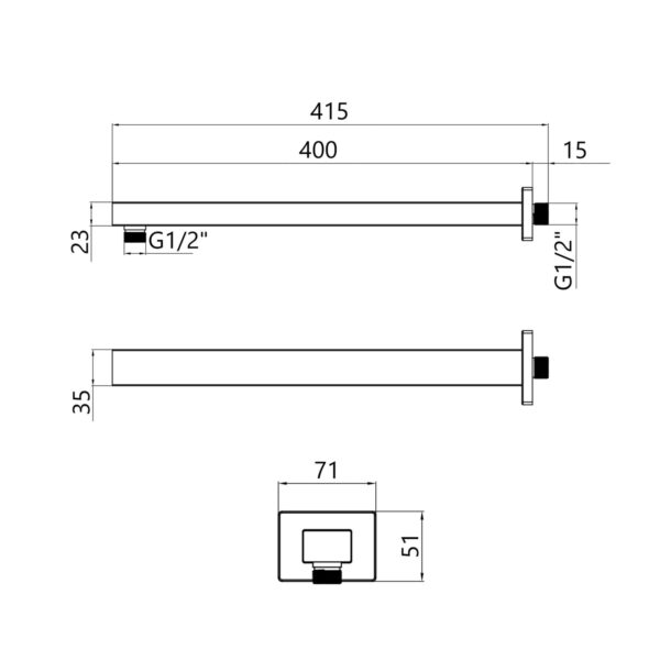 Кронштейн для верхнього душу Qtap Trubice 400 мм прямокутний QTTRU120BLM45929 Black Matt Кронштейн для верхнього душу Qtap Trubice 400 мм прямокутний QTTRU120BLM45929 Black Matt