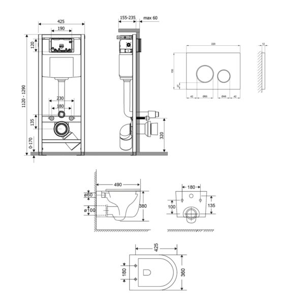 Готове рішення Qtap для ванної кімнати: підвісний унітаз Taurus Ultra Quiet 485×360×350 + комплект інсталяції Nest 4 в 1 (кругла Готове рішення Qtap для ванної кімнати: підвісний унітаз Taurus Ultra Quiet 485×360×350 + комплект інсталяції Nest 4 в 1 (кругла