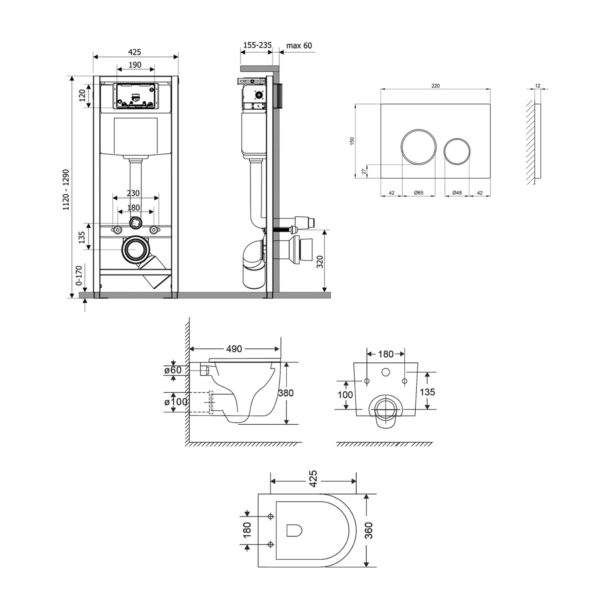 Готове рішення Qtap для ванної кімнати: підвісний унітаз Taurus Ultra Quiet 485×360×350 + комплект інсталяції Nest 4 в 1 (кругла Готове рішення Qtap для ванної кімнати: підвісний унітаз Taurus Ultra Quiet 485×360×350 + комплект інсталяції Nest 4 в 1 (кругла