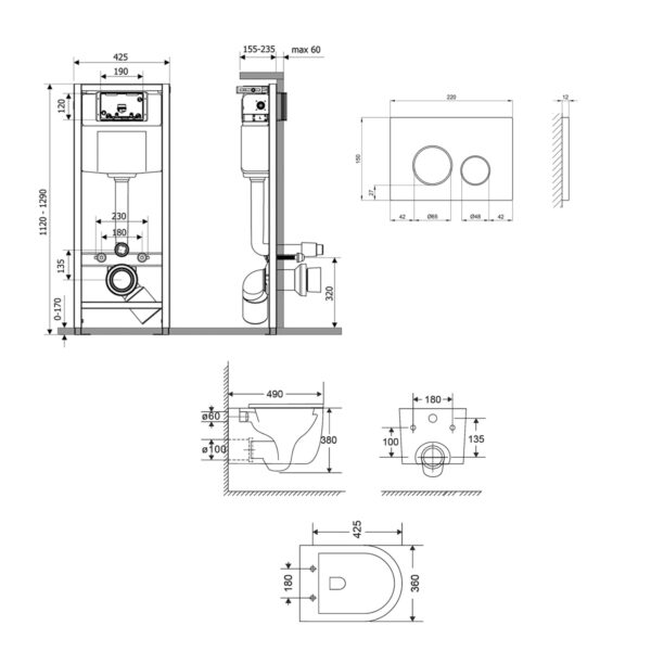 Готове рішення Qtap для ванної кімнати: підвісний унітаз Taurus Ultra Quiet 485×360×350 + комплект інсталяції Nest 4 в 1 (кругла Готове рішення Qtap для ванної кімнати: підвісний унітаз Taurus Ultra Quiet 485×360×350 + комплект інсталяції Nest 4 в 1 (кругла