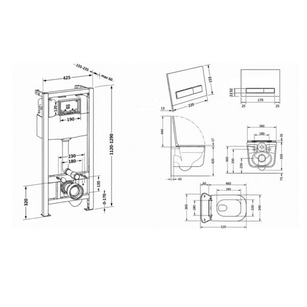 Готове рішення Qtap для ванної кімнати: підвісний унітаз Gemini Ultra Quiet 520×360×350 + комплект інсталяції Nest 4 в 1 (лінійна