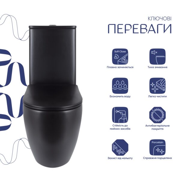 Унітаз підлоговий Qtap Robin Ultra Quiet безобідковий з сидінням Soft-close MATT BLACK QT13226083AMB Унітаз підлоговий Qtap Robin Ultra Quiet безобідковий з сидінням Soft-close MATT BLACK QT13226083AMB
