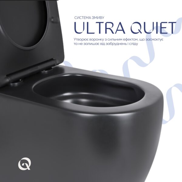 Унітаз підлоговий Qtap Robin Ultra Quiet безобідковий з сидінням Soft-close MATT BLACK QT13226083AMB Унітаз підлоговий Qtap Robin Ultra Quiet безобідковий з сидінням Soft-close MATT BLACK QT13226083AMB